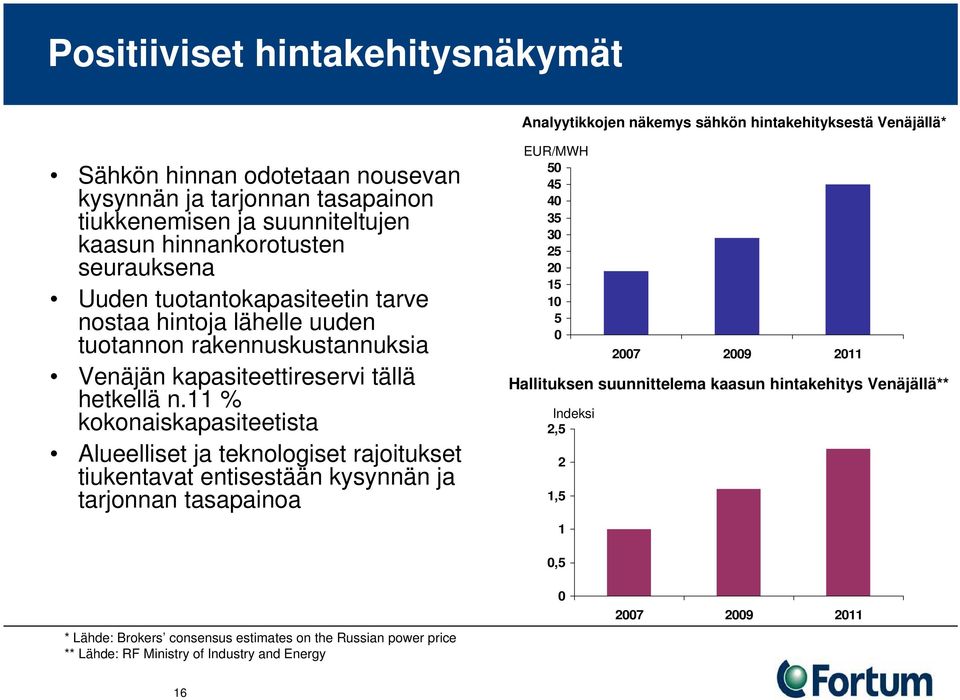 11 % kokonaiskapasiteetista Alueelliset ja teknologiset rajoitukset tiukentavat entisestään kysynnän ja tarjonnan tasapainoa EUR/MWH 50 45 40 35 30 25 20 15 10 5 0 2007 2009 2011