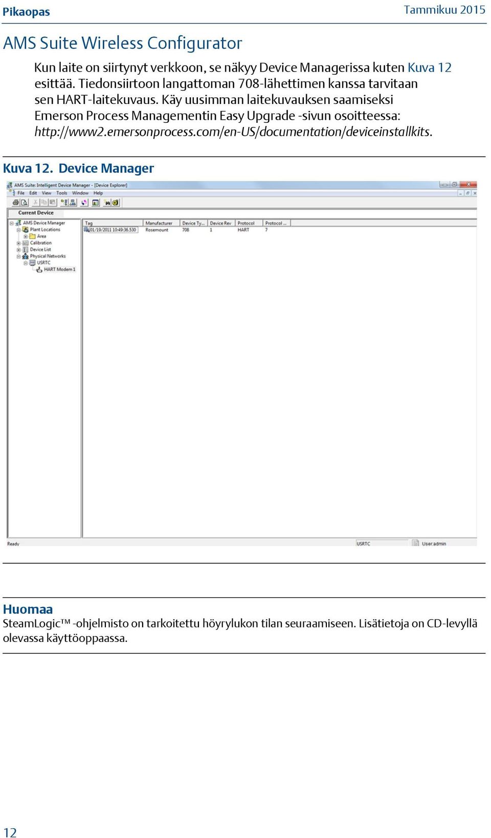 Käy uusimman laitekuvauksen saamiseksi Emerson Process Managementin Easy Upgrade -sivun osoitteessa: http://www2.emersonprocess.