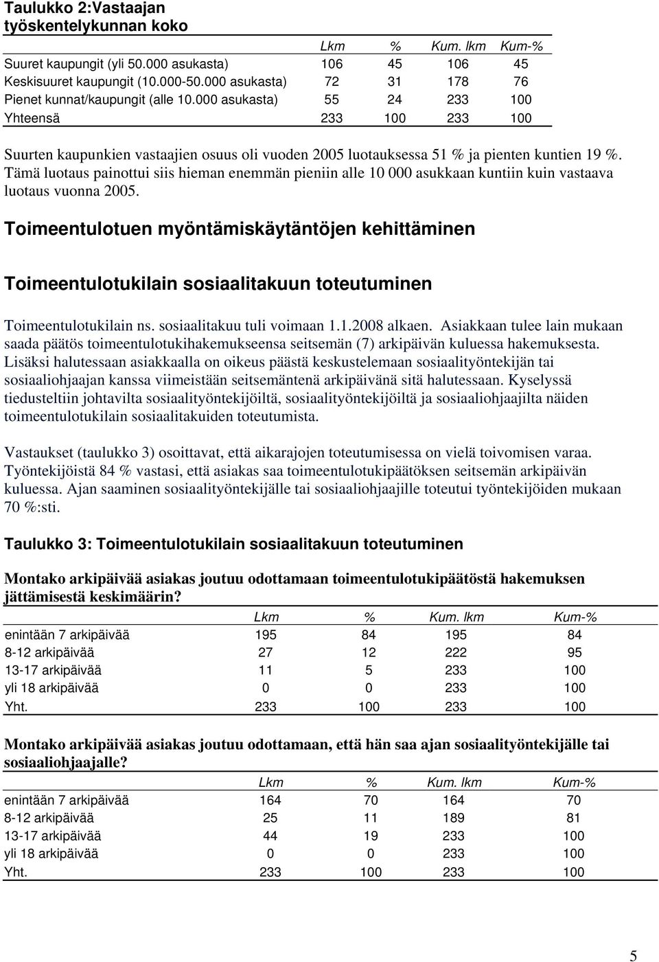 Tämä luotaus painottui siis hieman enemmän pieniin alle 10 000 asukkaan kuntiin kuin vastaava luotaus vuonna 2005.