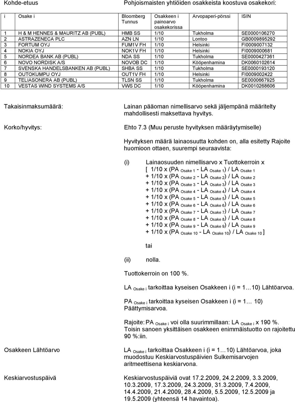 1/10 Tukholma SE0000427361 6 NOVO NORDISK A/S NOVOB DC 1/10 Kööpenhamina DK0060102614 7 SVENSKA HANDELSBANKEN AB (PUBL) SHBA SS 1/10 Tukholma SE0000193120 8 OUTOKUMPU OYJ OUT1V FH 1/10 Helsinki