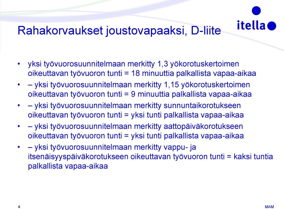 sunnuntaikorotukseen oikeuttavan työvuoron tunti = yksi tunti palkallista vapaa-aikaa yksi työvuorosuunnitelmaan merkitty aattopäiväkorotukseen oikeuttavan työvuoron