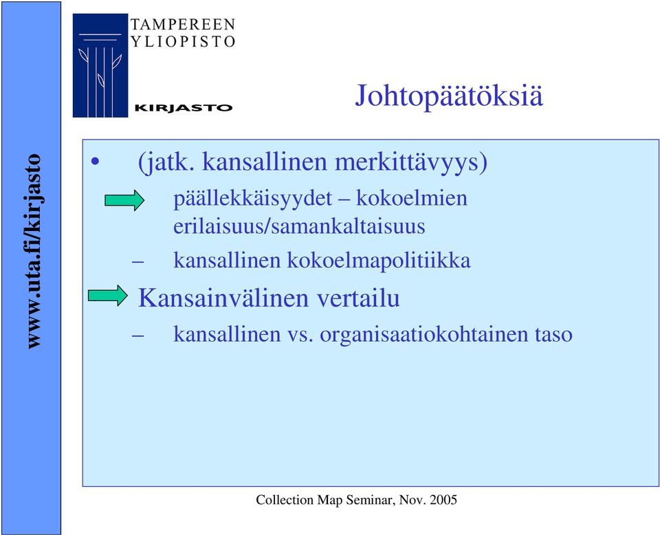 kokoelmien erilaisuus/samankaltaisuus kansallinen