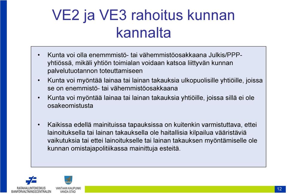 lainaa tai lainan takauksia yhtiöille, joissa sillä ei ole osakeomistusta Kaikissa edellä mainituissa tapauksissa on kuitenkin varmistuttava, ettei lainoituksella tai