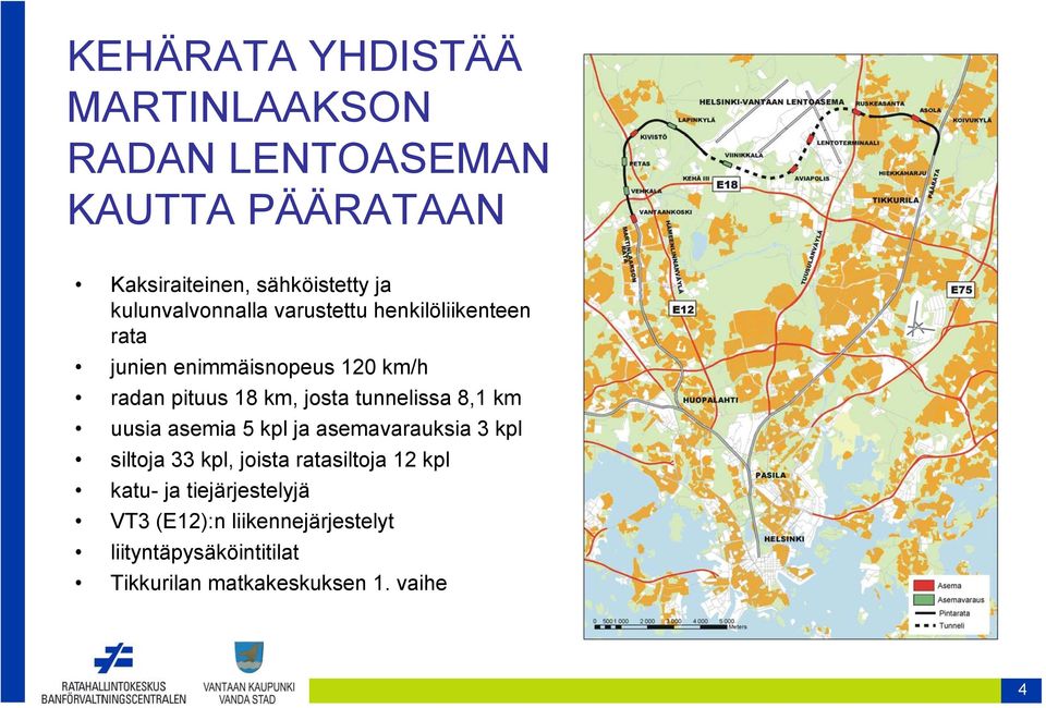 josta tunnelissa 8,1 km uusia asemia 5 kpl ja asemavarauksia 3 kpl siltoja 33 kpl, joista ratasiltoja 12