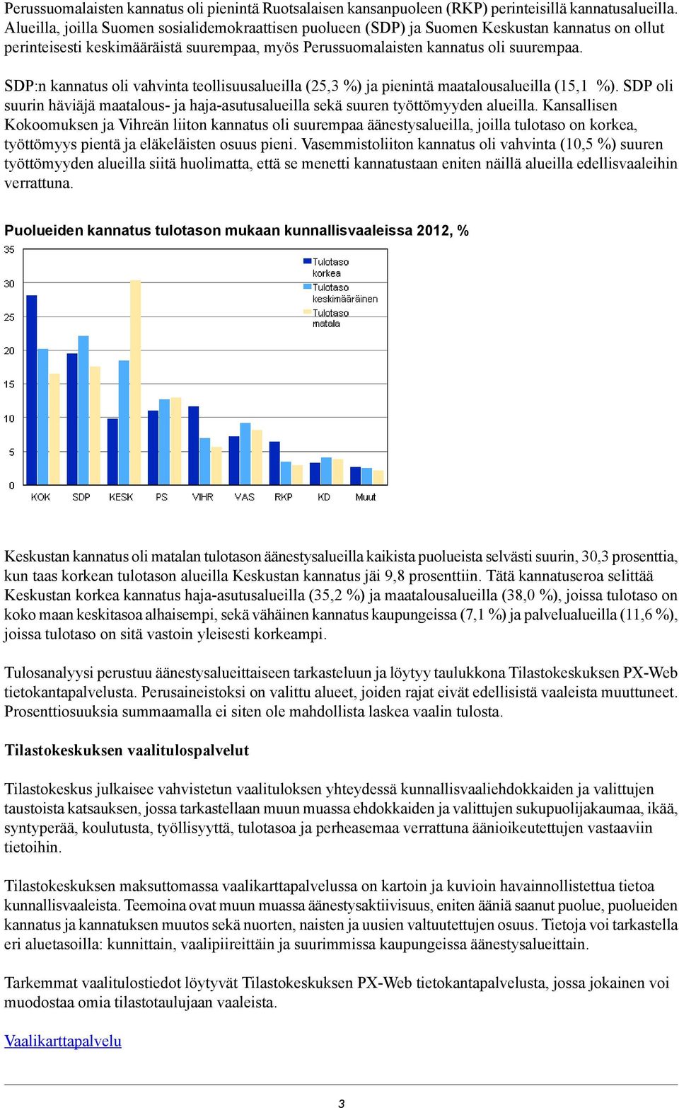 SDP:n kannatus oli vahvinta teollisuusalueilla (25,3 %) ja pienintä maatalousalueilla (15,1 %). SDP oli suurin häviäjä maatalous- ja haja-asutusalueilla sekä suuren työttömyyden alueilla.