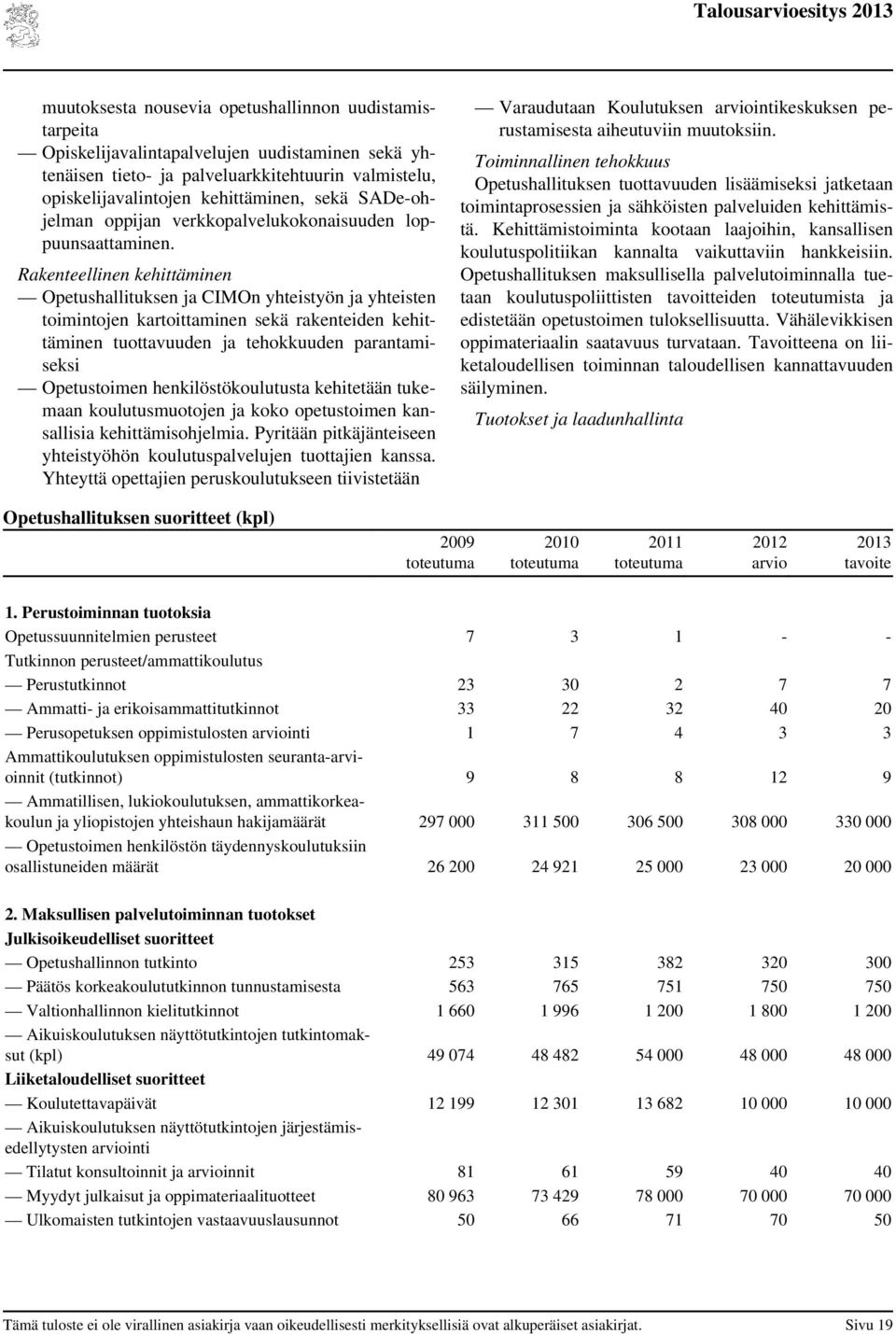 Rakenteellinen kehittäminen Opetushallituksen ja CIMOn yhteistyön ja yhteisten toimintojen kartoittaminen sekä rakenteiden kehittäminen tuottavuuden ja tehokkuuden parantamiseksi Opetustoimen