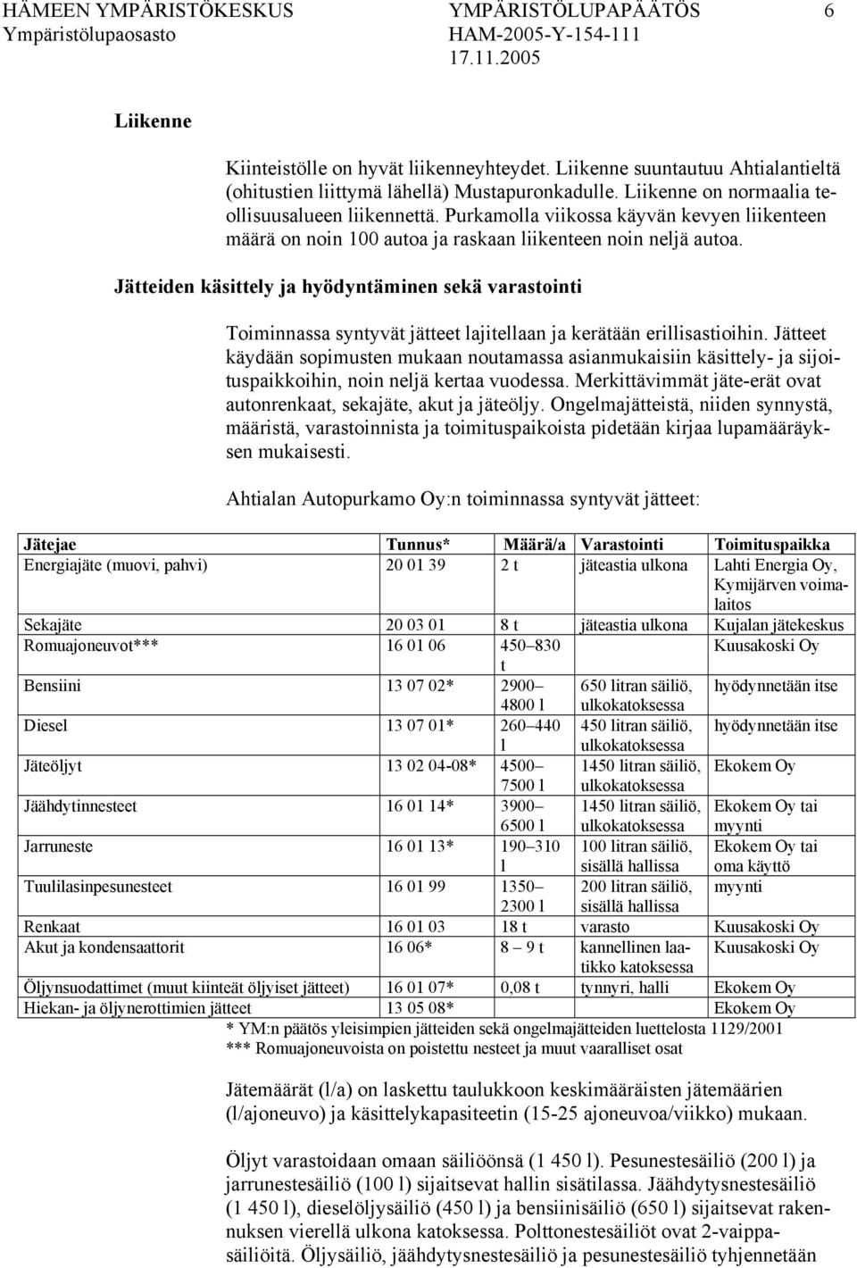Jätteiden käsittely ja hyödyntäminen sekä varastointi Toiminnassa syntyvät jätteet lajitellaan ja kerätään erillisastioihin.