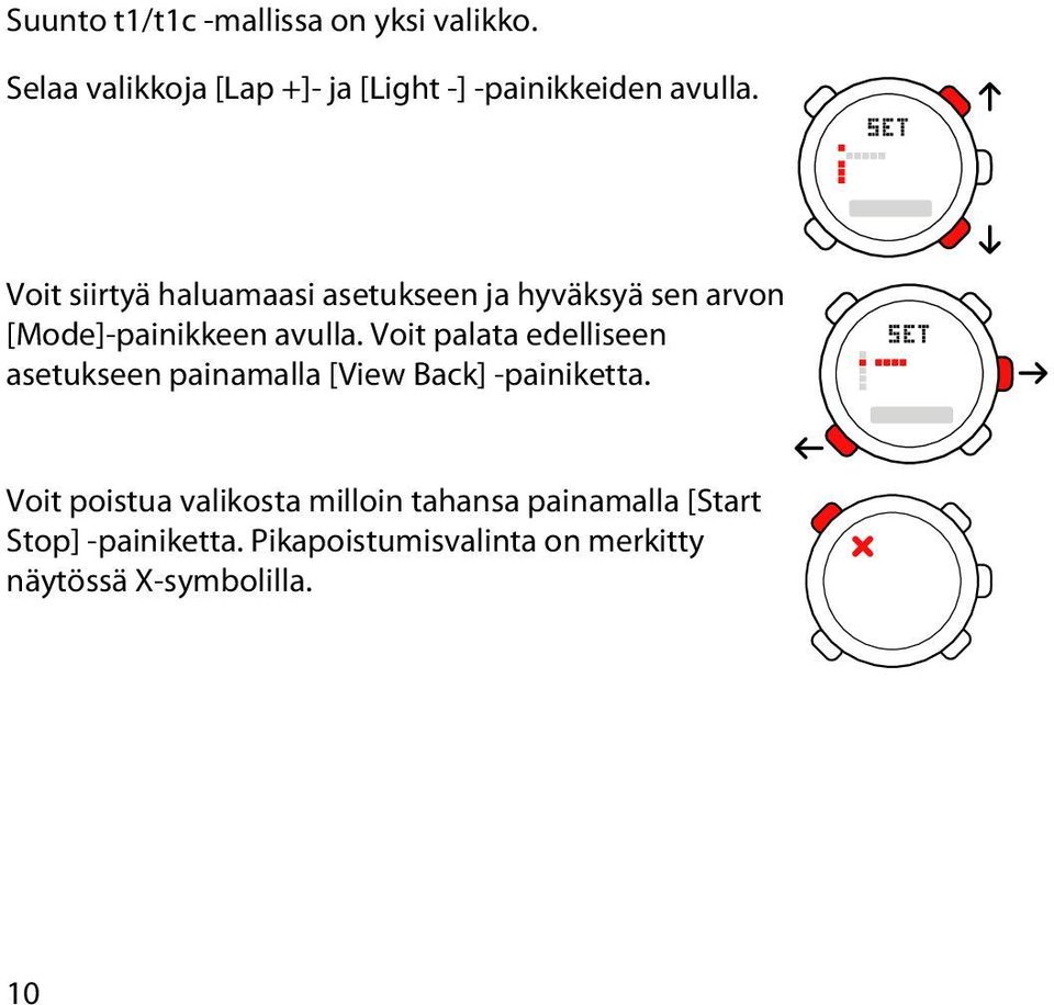 Voit siirtyä haluamaasi asetukseen ja hyväksyä sen arvon [Mode]-painikkeen avulla.