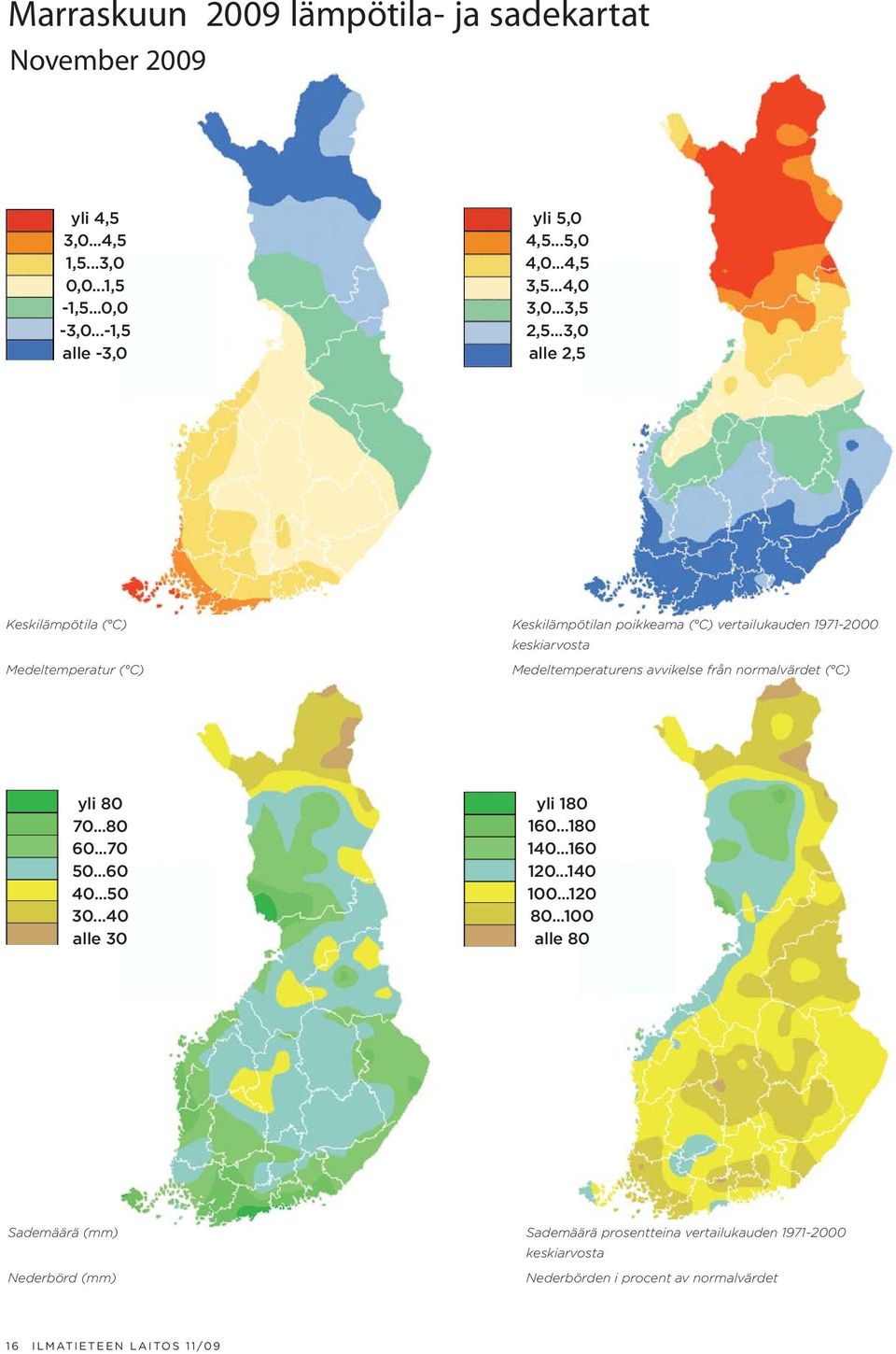 ..3,0 alle 2,5 Keskilämpötila ( C) Medeltemperatur ( C) Keskilämpötilan poikkeama ( C) vertailukauden 1971-2000 keskiarvosta Medeltemperaturens avvikelse