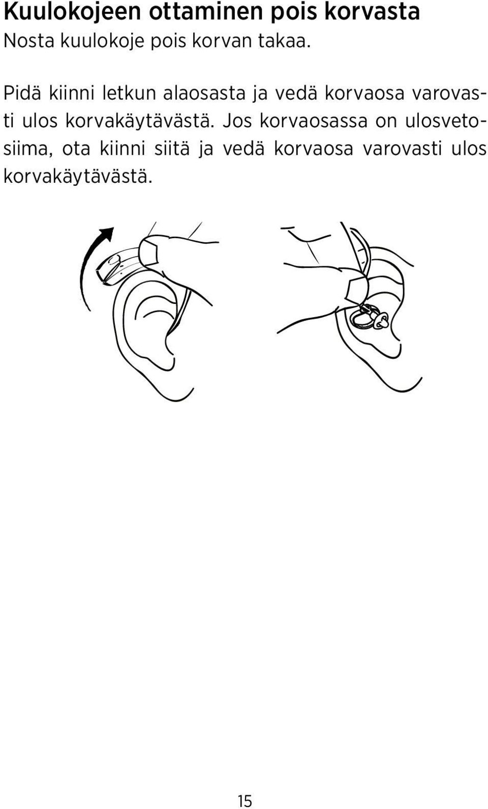 Pidä kiinni letkun alaosasta ja vedä korvaosa varovasti ulos