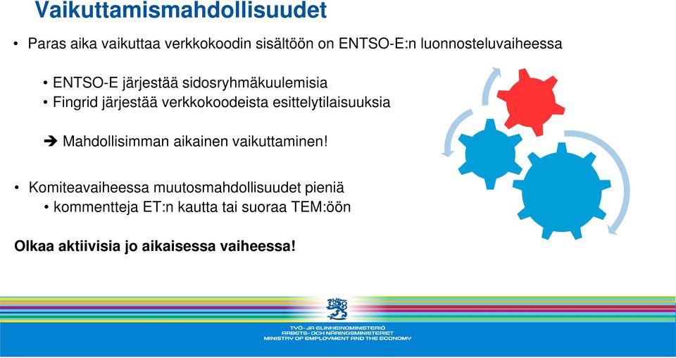 verkkokoodeista esittelytilaisuuksia Mahdollisimman aikainen vaikuttaminen!