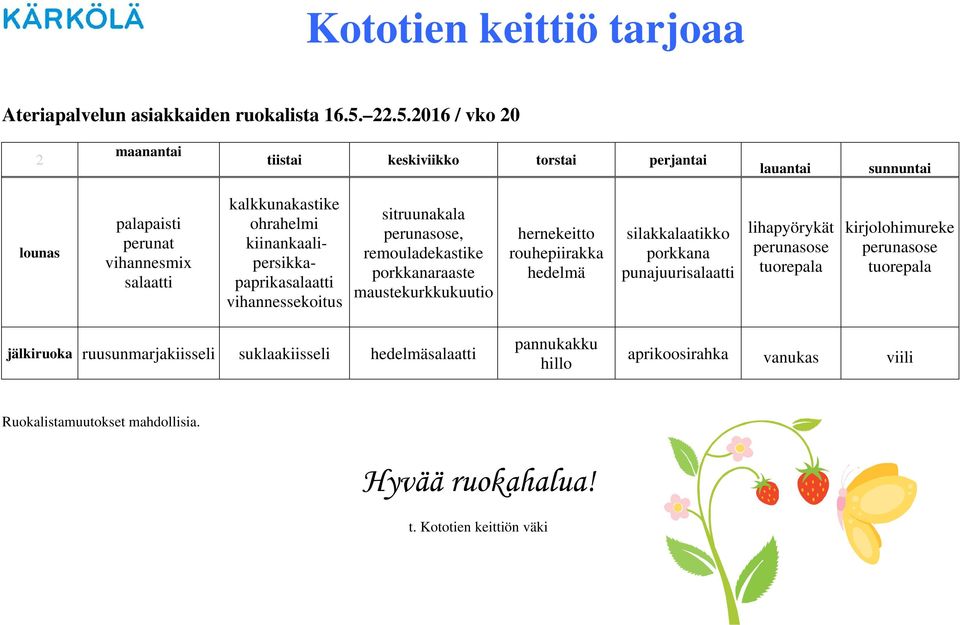 kiinankaalipersikkapaprika, raaste maustekurkkukuutio lihapyörykät kirjolohimureke