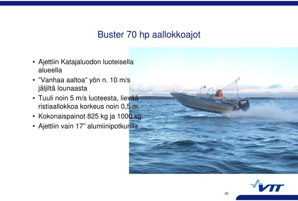 10 m/s jäljiltä lounaasta Tuuli noin 5 m/s luoteesta, lievää