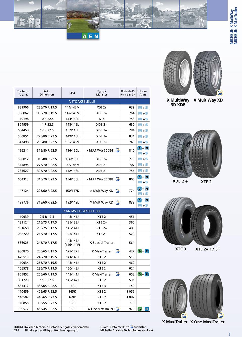 5 152/148M XDE 2+ 743 196211 315/80 R 22.5 156/150L X MULTIWAY 3D XDE 810 558012 315/80 R 22.5 156/150L XDE 2+ 773 314895 275/70 R 22.5 148/145M XDE 2+ 707 283622 305/70 R 22.