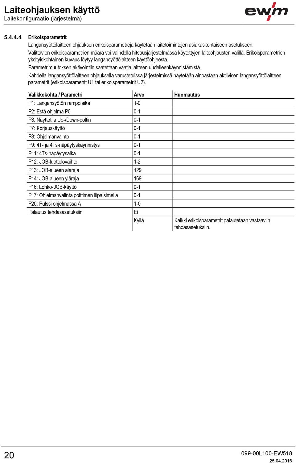 Parametrimuutoksen aktivointiin saatettaan vaatia laitteen uudelleenkäynnistämistä.
