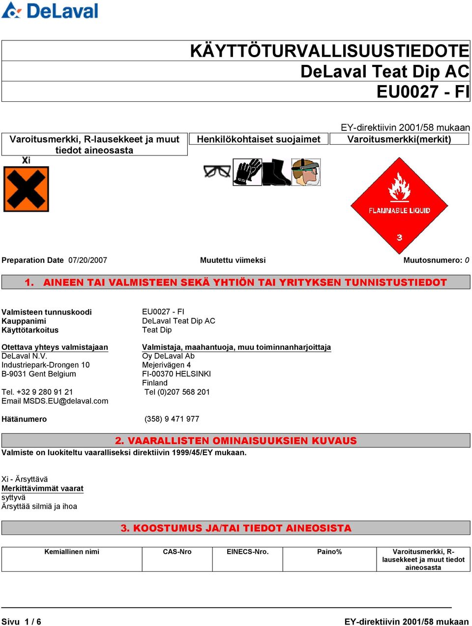 +32 9 280 91 21 Email MSDS.EU@delaval.