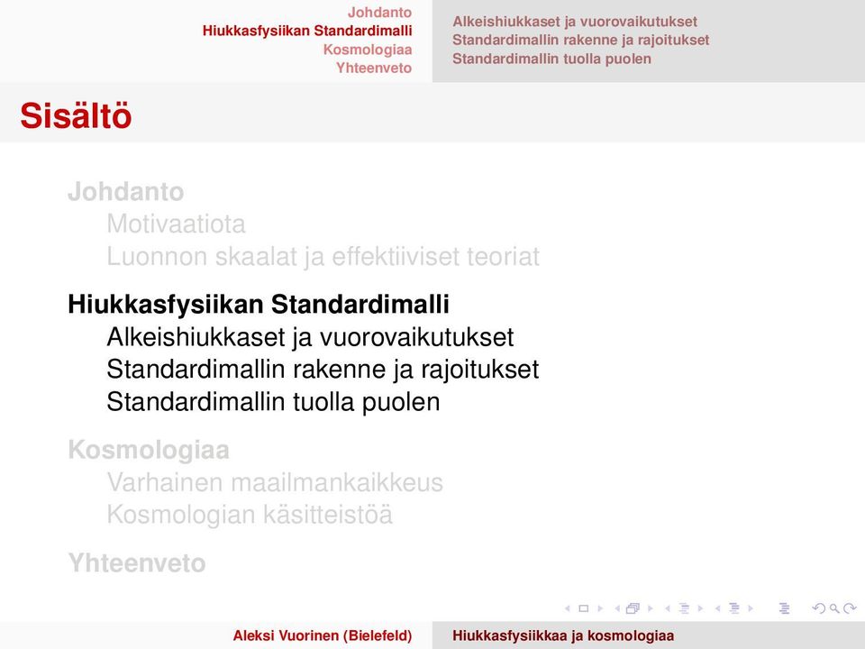 effektiiviset teoriat Alkeishiukkaset ja vuorovaikutukset Standardimallin rakenne ja