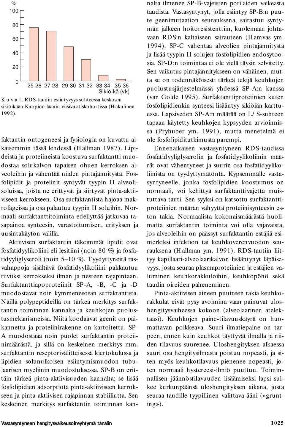 Lipideistä ja proteiineistä koostuva surfaktantti muodostaa solukalvon tapaisen ohuen kerroksen alveoleihin ja vähentää niiden pintajännitystä.