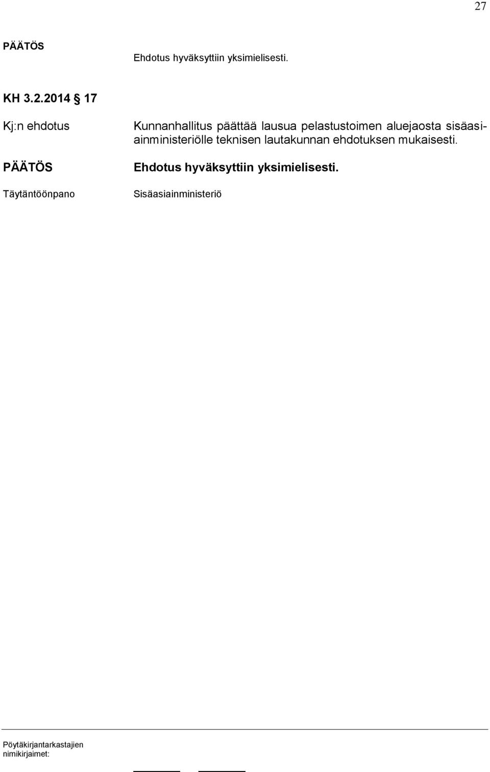aluejaosta sisäasiainministeriölle teknisen lautakunnan