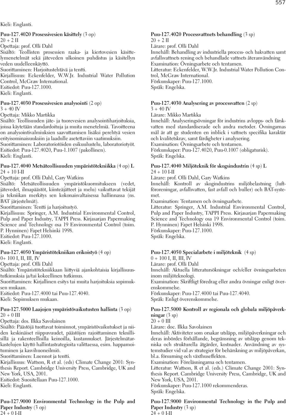 Kirjallisuus: Eckenfelder, W.W.Jr. Industrial Water Pollution Control, McGraw International. Esitiedot: Puu-127.