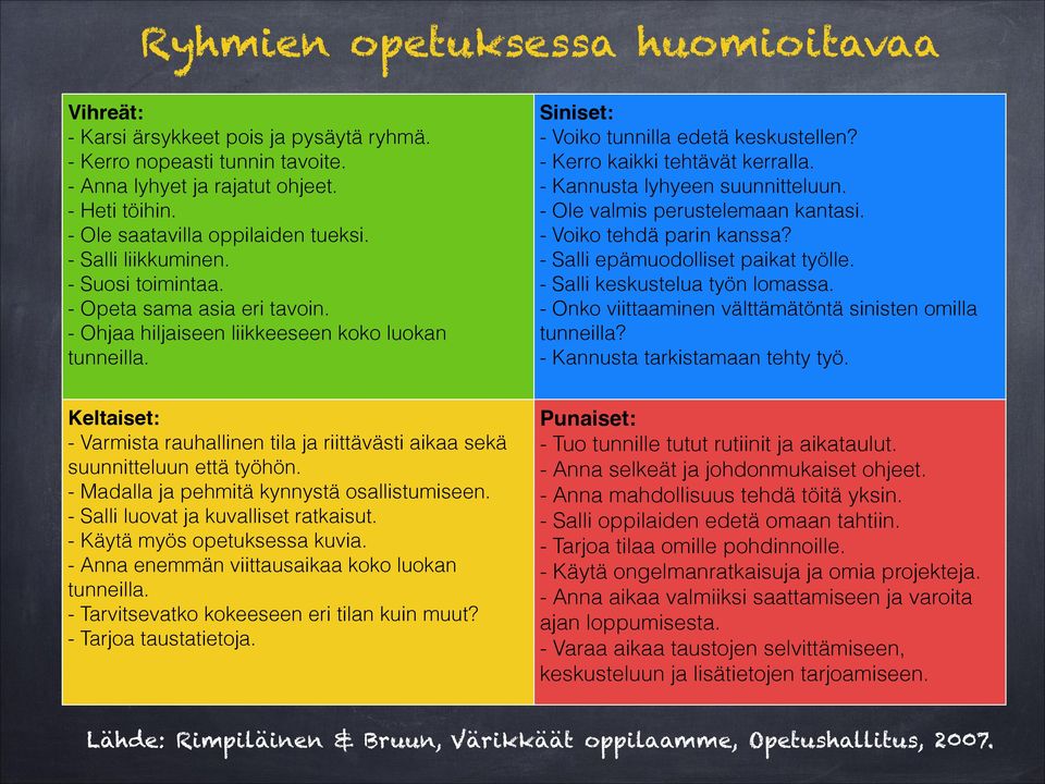 - Kerro kaikki tehtävät kerralla. - Kannusta lyhyeen suunnitteluun. - Ole valmis perustelemaan kantasi. - Voiko tehdä parin kanssa? - Salli epämuodolliset paikat työlle.