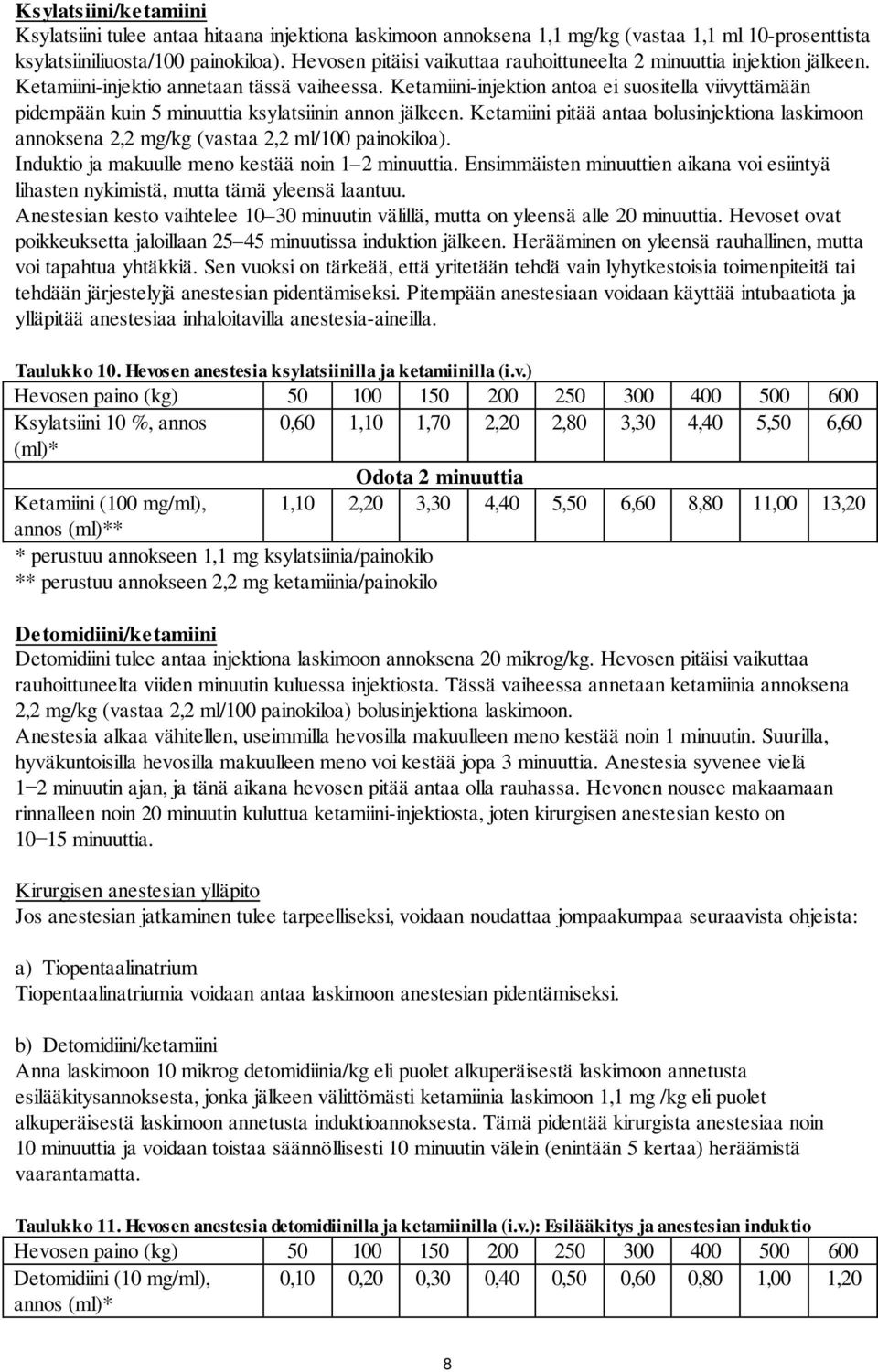 Ketamiini-injektion antoa ei suositella viivyttämään pidempään kuin 5 minuuttia ksylatsiinin annon jälkeen.