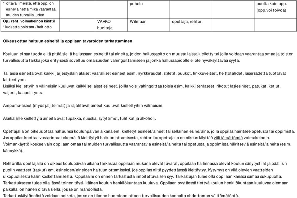 muussa laissa kielletty tai jolla voidaan vaarantaa omaa ja toisten turvallisuutta taikka joka erityisesti soveltuu omaisuuden vahingoittamiseen ja jonka hallussapidolle ei ole hyväksyttävää syytä.