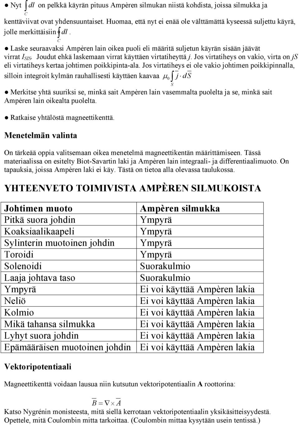 Joudut ehkä laskemaan virrat käyttäen virtatiheyttä j. Jos virtatiheys on vakio, virta on js eli virtatiheys kertaa johtimen poikkipinta-ala.