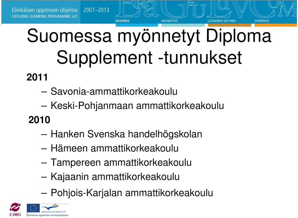 Hanken Svenska handelhögskolan Hämeen ammattikorkeakoulu Tampereen