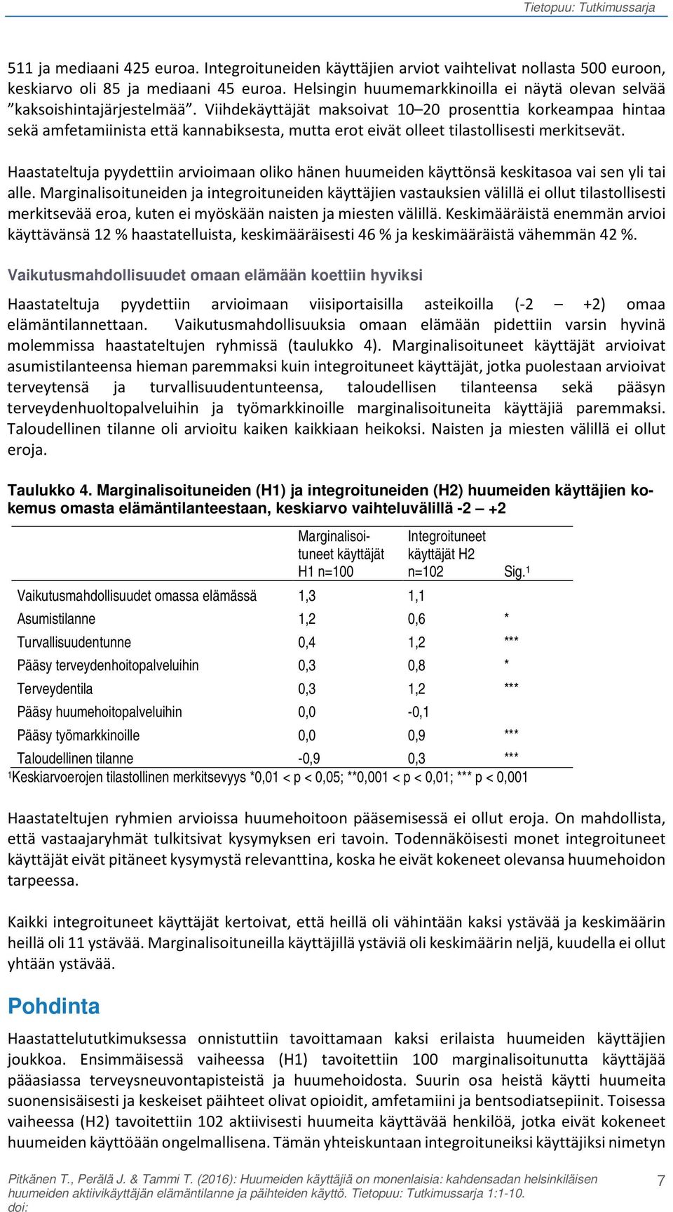 Viihdekäyttäjät maksoivat 10 20 prosenttia korkeampaa hintaa sekä amfetamiinista että kannabiksesta, mutta erot eivät olleet tilastollisesti merkitsevät.