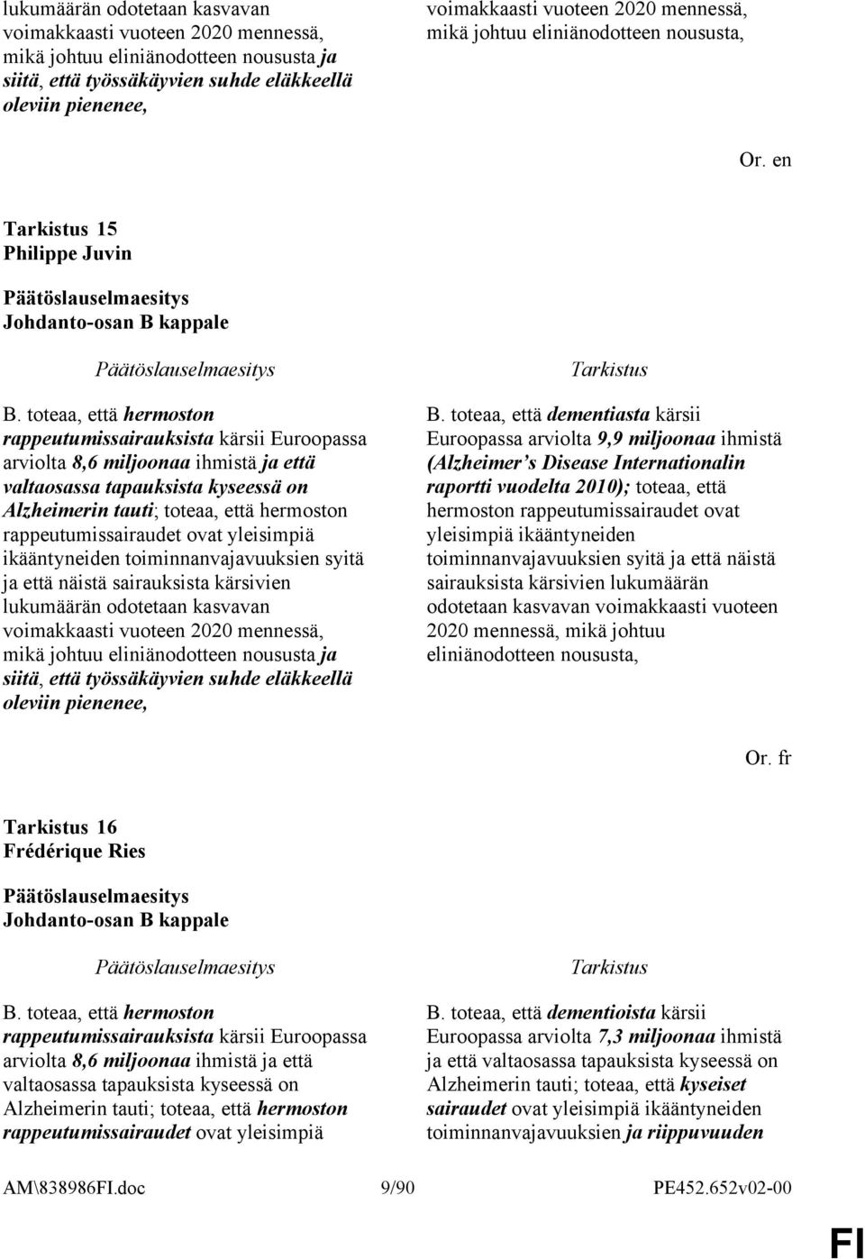 toteaa, että hermoston rappeutumissairauksista kärsii Euroopassa arviolta 8,6 miljoonaa ihmistä ja että valtaosassa tapauksista kyseessä on Alzheimerin tauti; toteaa, että hermoston