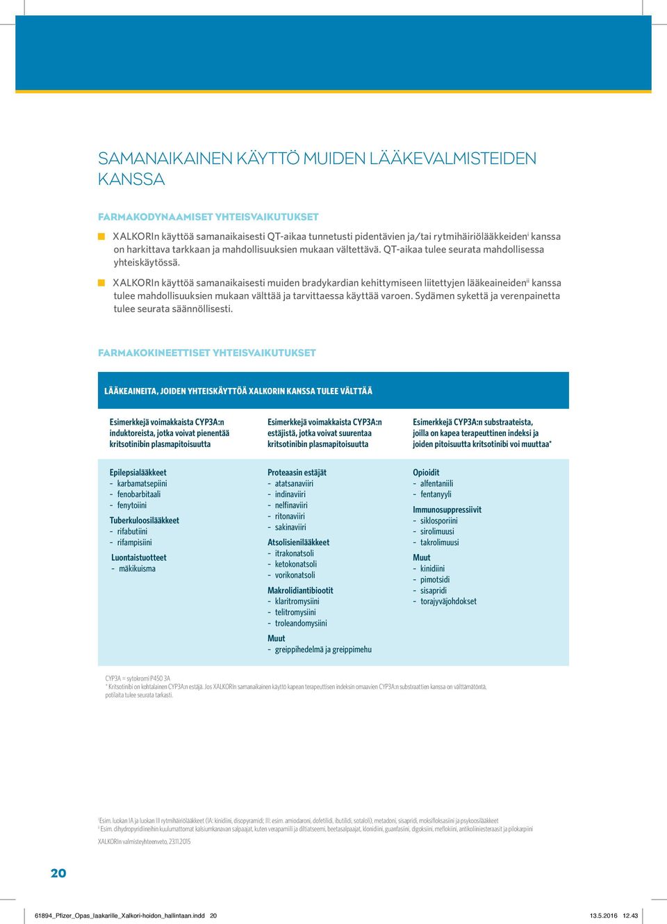 XALKORIn käyttöä samanaikaisesti muiden bradykardian kehittymiseen liitettyjen lääkeaineiden ii kanssa tulee mahdollisuuksien mukaan välttää ja tarvittaessa käyttää varoen.