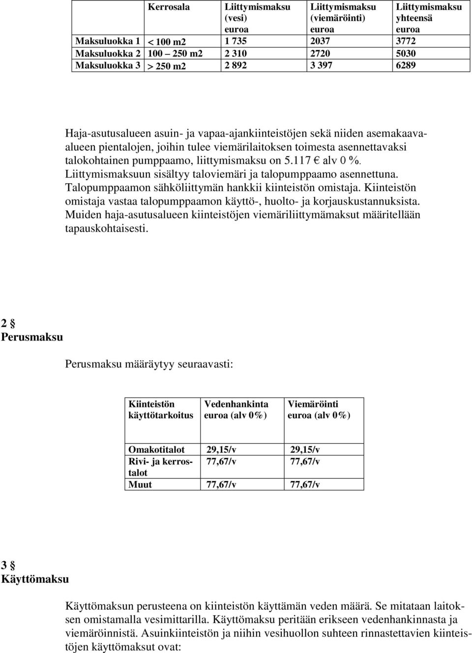 un sisältyy taloviemäri ja talopumppaamo asennettuna. Talopumppaamon sähköliittymän hankkii kiinteistön omistaja. Kiinteistön omistaja vastaa talopumppaamon käyttö-, huolto- ja korjauskustannuksista.