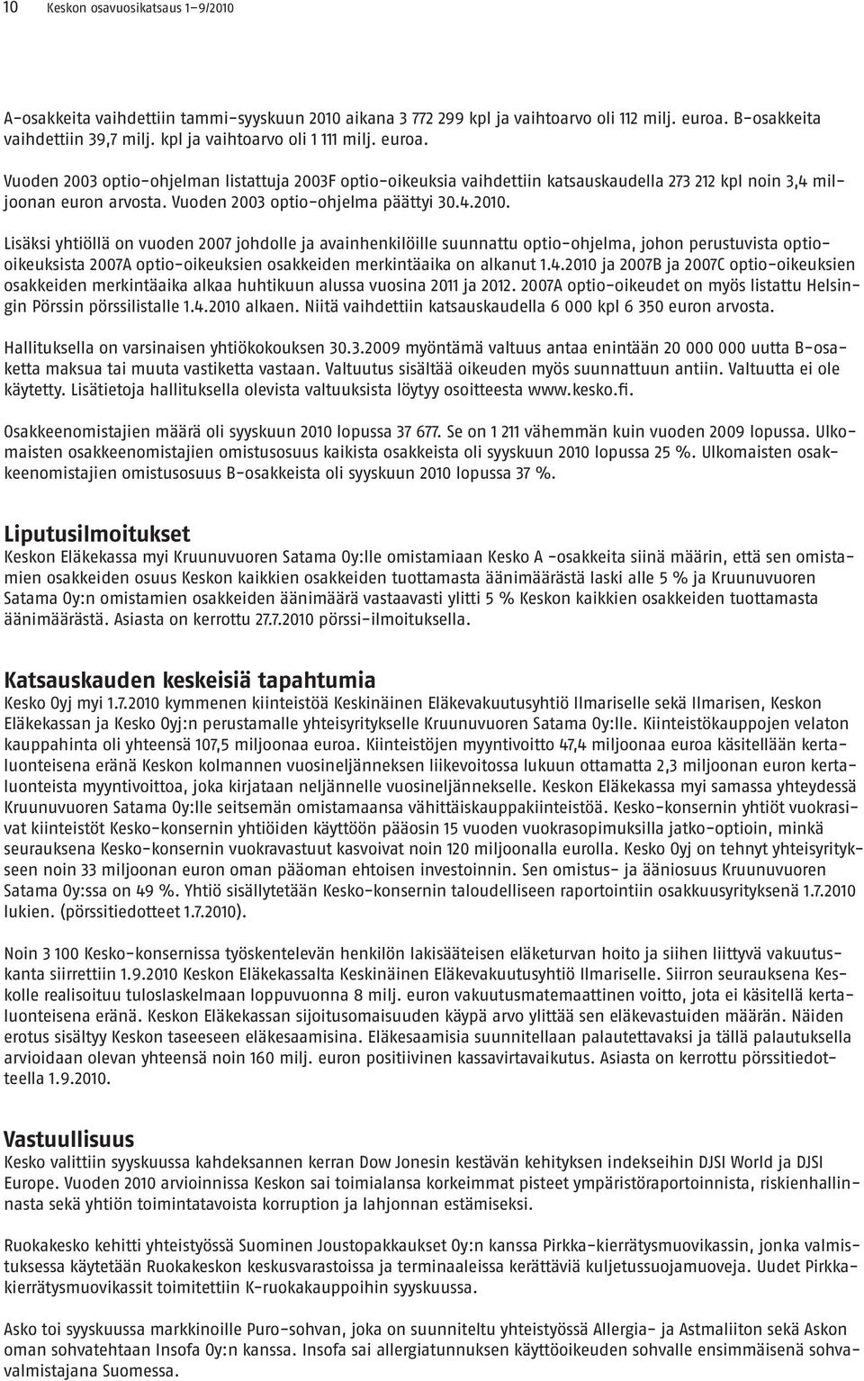 miljoonan euron arvosta. Vuoden 2003 optio-ohjelma päättyi 30.4.