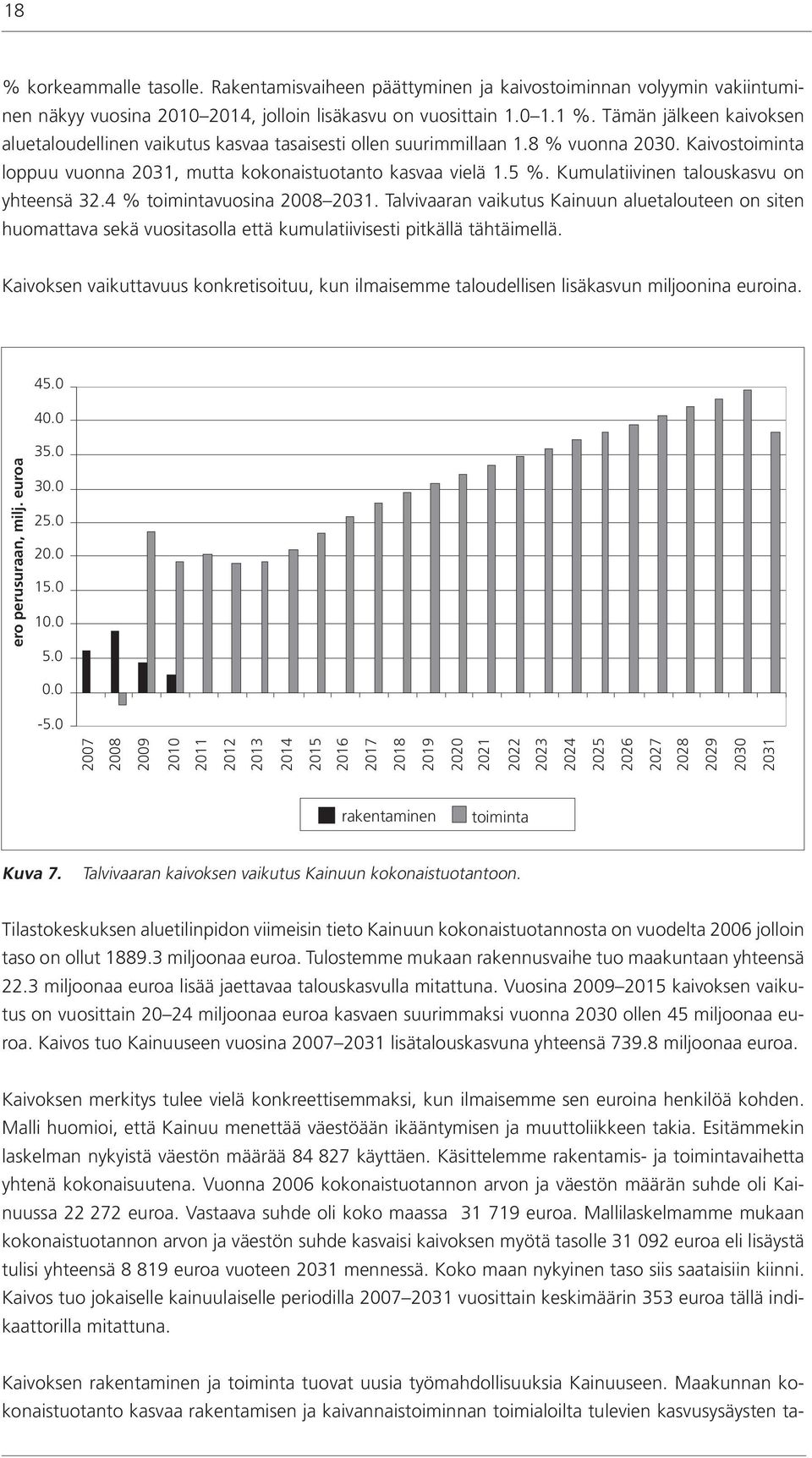 Kumulatiivinen talouskasvu on yhteensä 32.4 % toimintavuosina 2008 2031. Talvivaaran vaikutus Kainuun aluetalouteen on siten huomattava sekä vuositasolla että kumulatiivisesti pitkällä tähtäimellä.