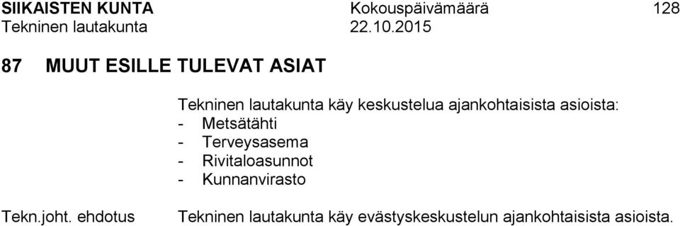 Metsätähti - Terveysasema - Rivitaloasunnot - Kunnanvirasto Tekn.joht.