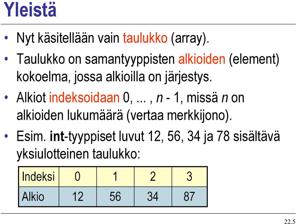 järjestys. Alkiot indeksoidaan 0,.
