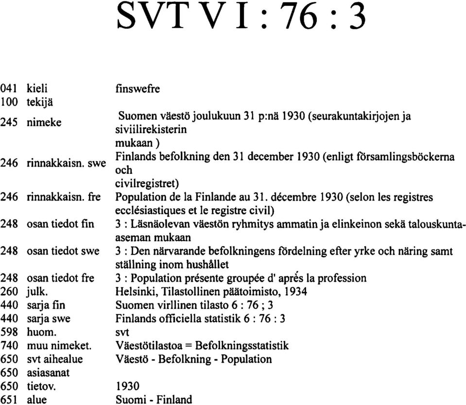 alue finswefre Suomen väestö joulukuun p:nä 0 (seurakuntakirjojen ja siviilirekisterin mukaan) Finlands befolkning den december 0 (enligt församlingsböckerna och civilregistret) Population de la