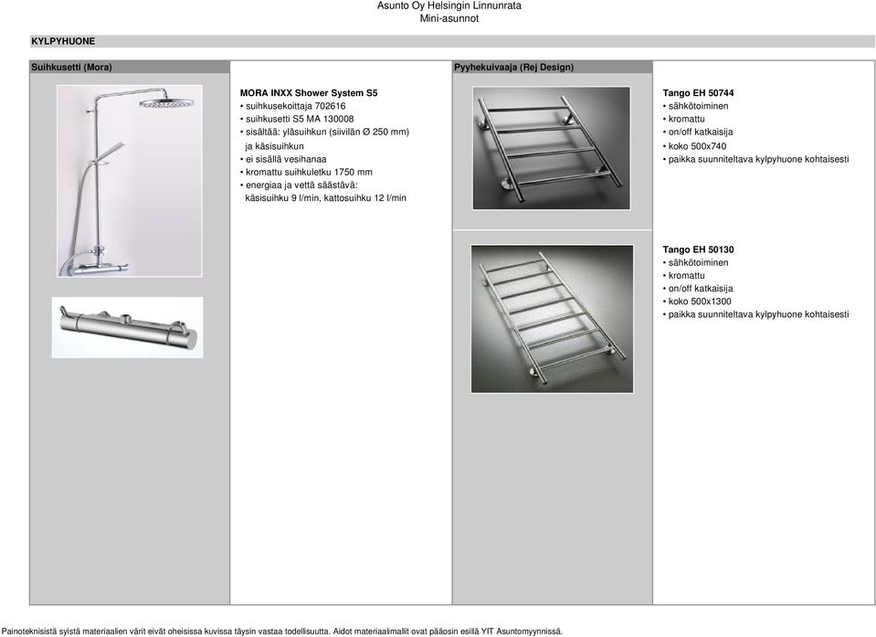 1750 mm energiaa ja vettä säästävä: käsisuihku 9 l/min, kattosuihku 12 l/min Tango EH 50130 sähkötoiminen kromattu on/off katkaisija koko 500x1300 paikka suunniteltava