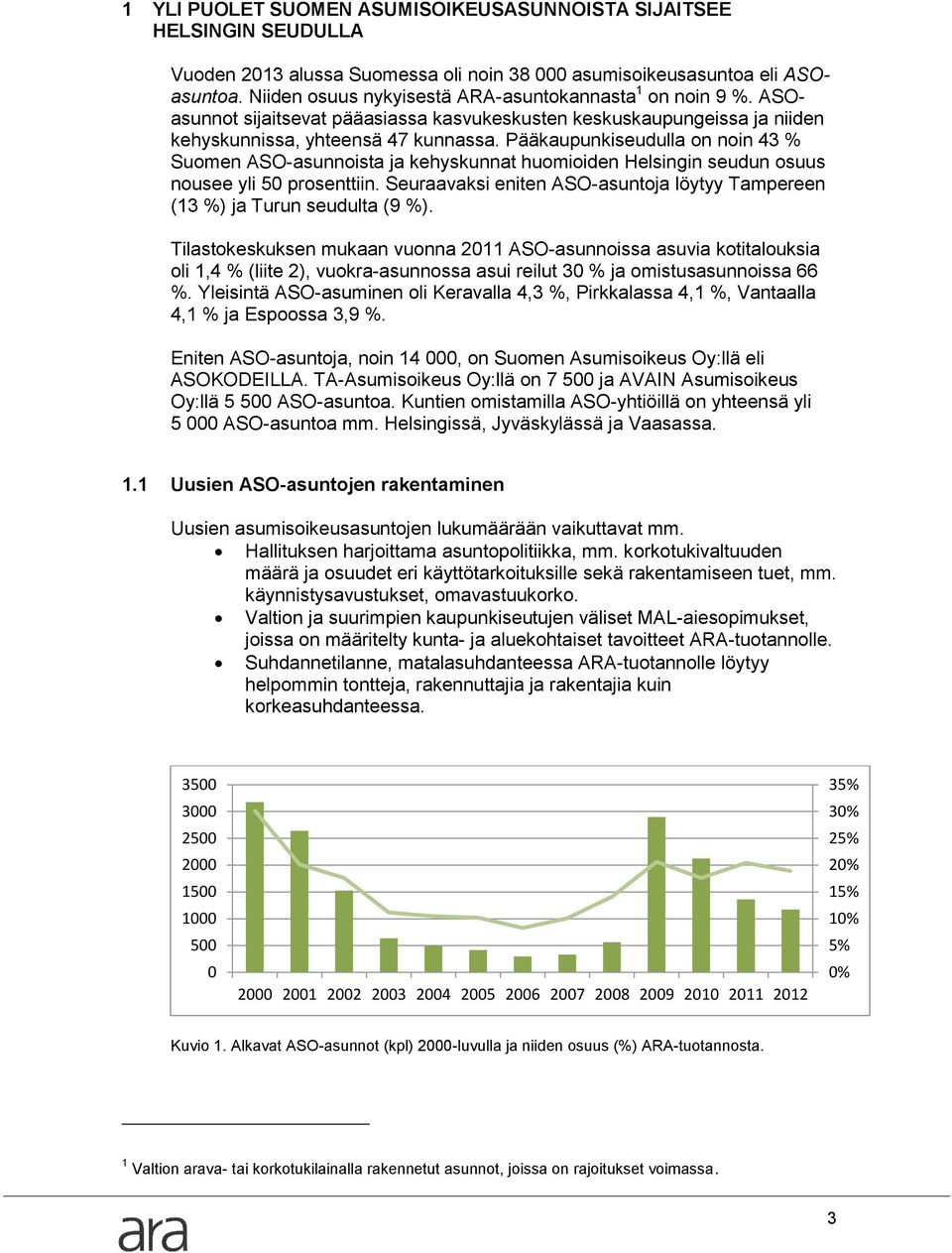 Pääkaupunkiseudulla on noin 43 % Suomen ASO-asunnoista ja kehyskunnat huomioiden Helsingin seudun osuus nousee yli 50 prosenttiin.