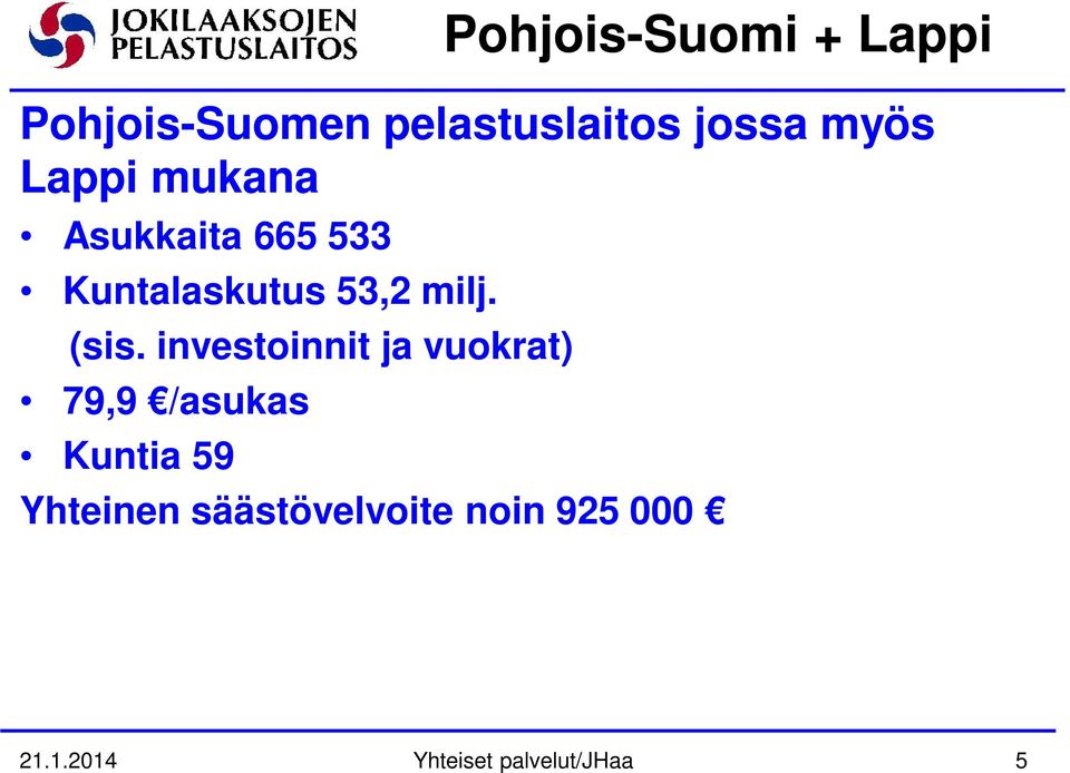 (sis. investoinnit ja vuokrat) 79,9 /asukas Kuntia 59