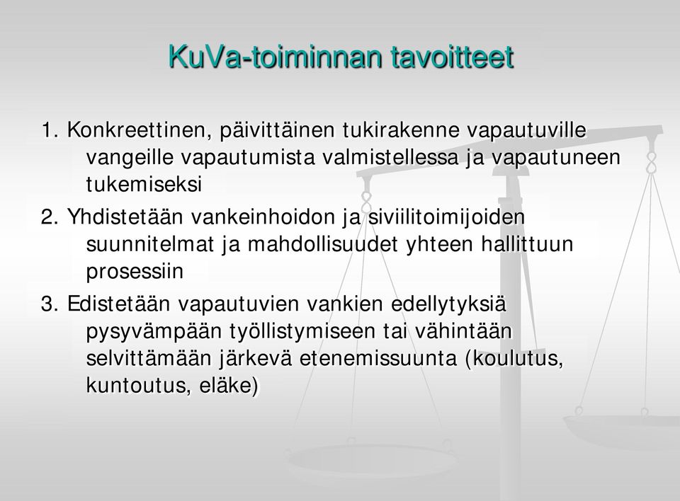 vapautuneen tukemiseksi 2.