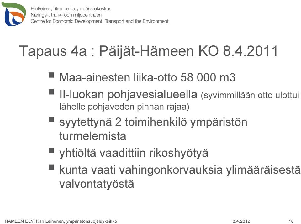 2011 Maa-ainesten liika-otto 58 000 m3 II-luokan pohjavesialueella
