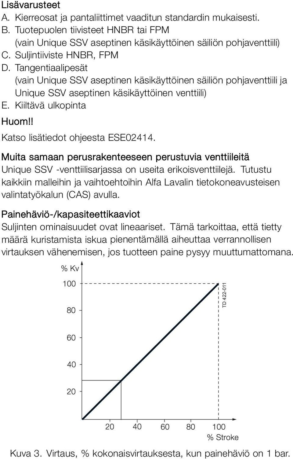 ! Katso lisätiedot ohjeesta S02414. Muita samaan perusrakenteeseen perustuvia venttiileitä Unique SSV -venttiilisarjassa on useita erikoisventtiilejä.