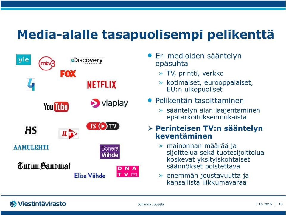 epätarkoituksenmukaista Perinteisen TV:n sääntelyn keventäminen» mainonnan määrää ja sijoittelua sekä