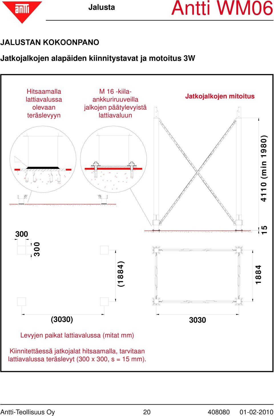 mitoitus 00 (88) 88 0 (min 980) 00 (00) 00 Levyjen paikat lattiavalussa (mitat mm) Kiinnitettäessä