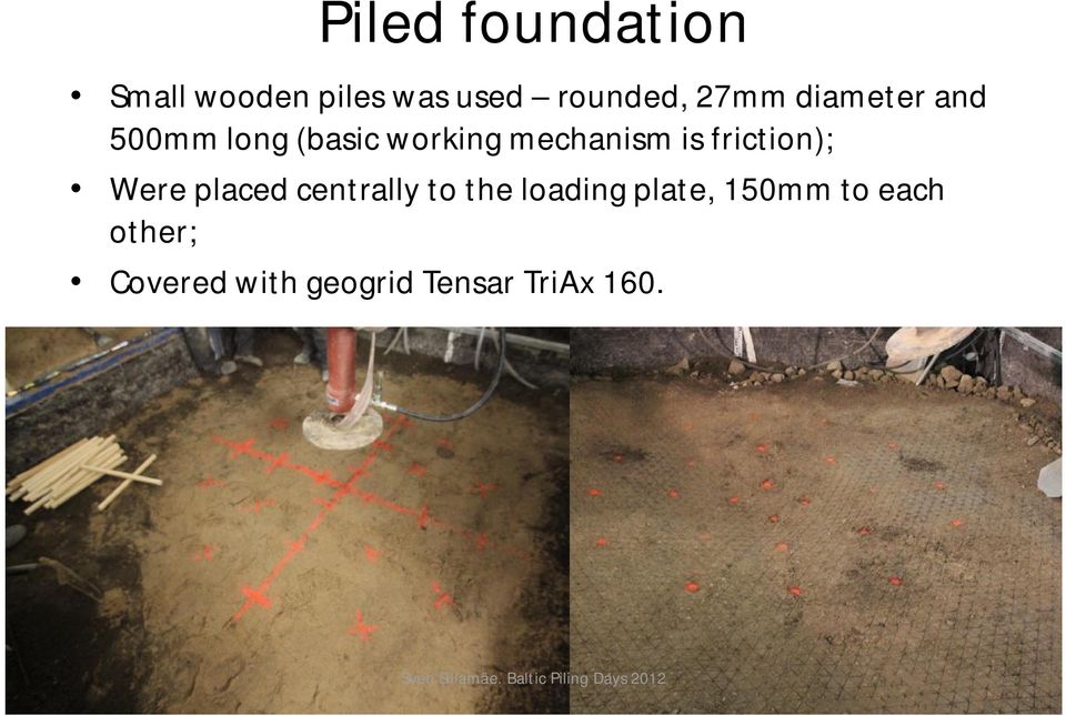 Were placed centrally to the loading plate, 150mm to each other;