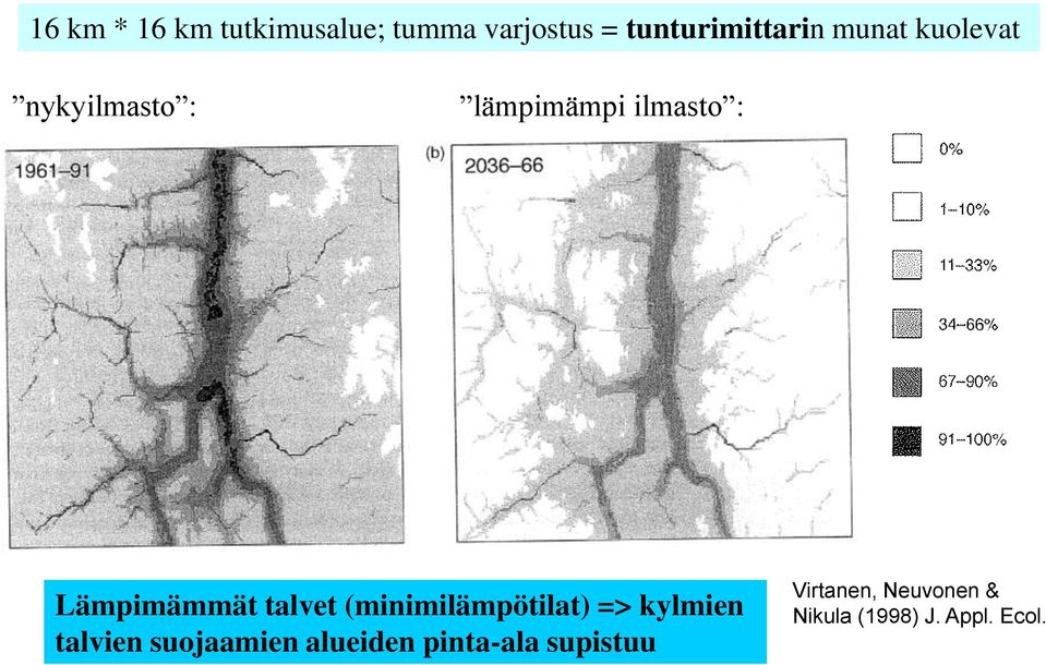 talvet (minimilämpötilat) => kylmien talvien suojaamien alueiden