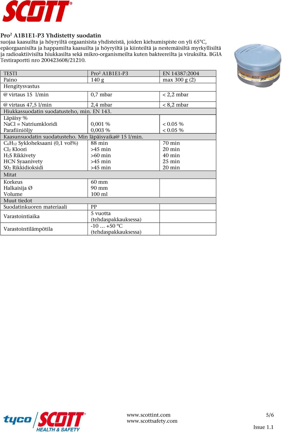 BGIA Testiraportti nro 200423608/21210.