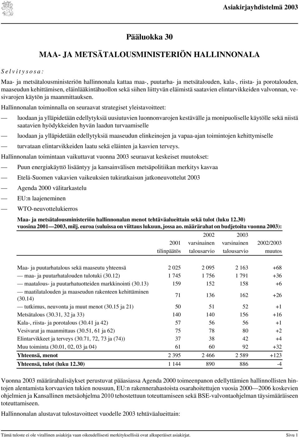 Hallinnonalan toiminnalla on seuraavat strategiset yleistavoitteet: luodaan ja ylläpidetään edellytyksiä uusiutuvien luonnonvarojen kestävälle ja monipuoliselle käytölle sekä niistä saatavien